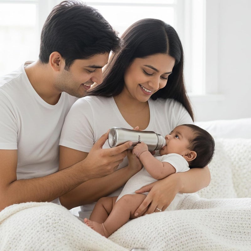 Nuluv Nourish+ Stainless Steel Feeding Bottle with Anti-Colic Silicone Nipple - 240ml - Image 4